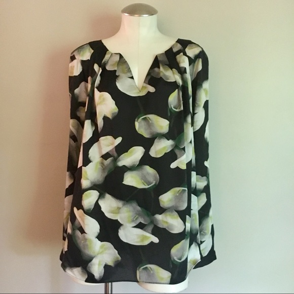 Worthington Black Lily Print Blouse - Picture 1 of 6